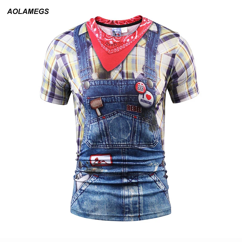 Aolamegs 3D Men/Women T shirt Short Sleeve Summer New False Two pieces