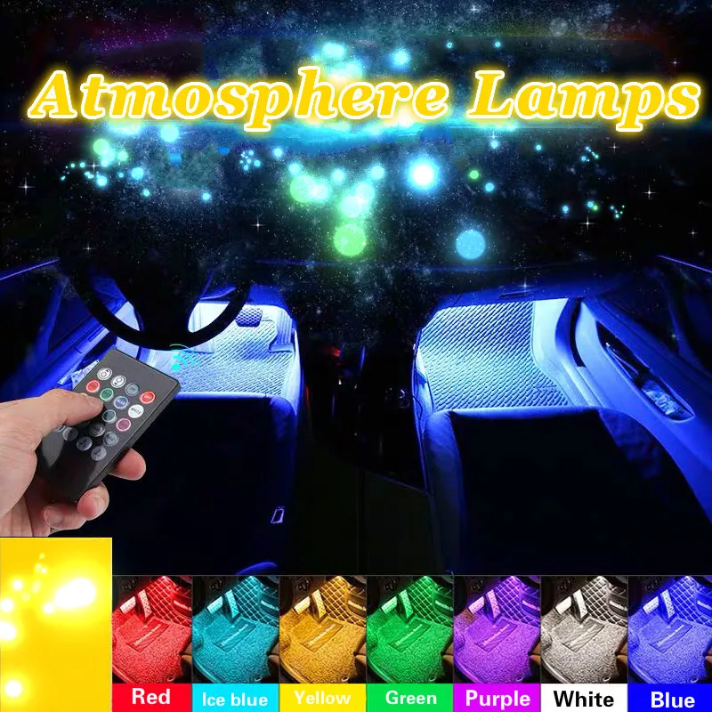 

JURUS 4Pcs RGB Flexible Strip Led Car lights Interior Car Ambient Light Atmosphere Lamp Wireless Remote 12V Cigarette Lighter