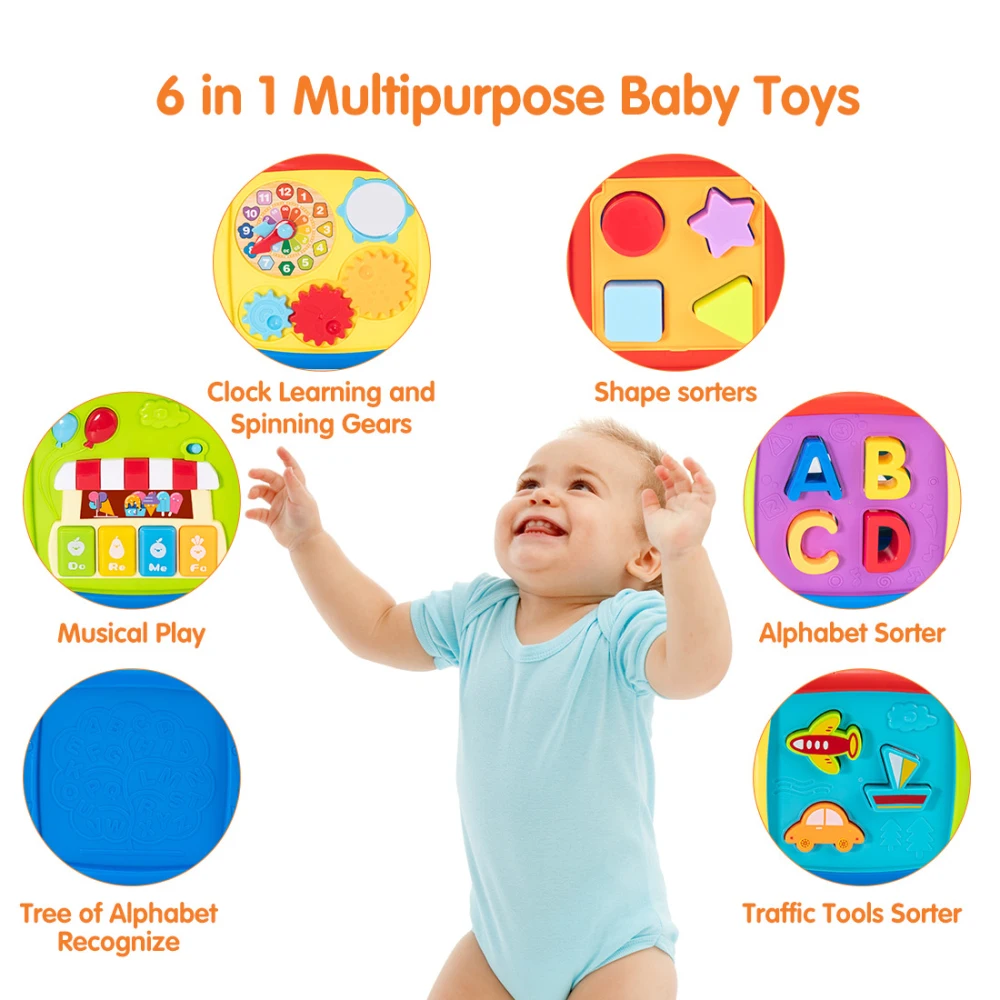 Tumama, Многофункциональные Музыкальные Игрушки для малышей, музыкальная шкатулка, куб, часы, геометрические блоки, сортировка, развивающие игрушки