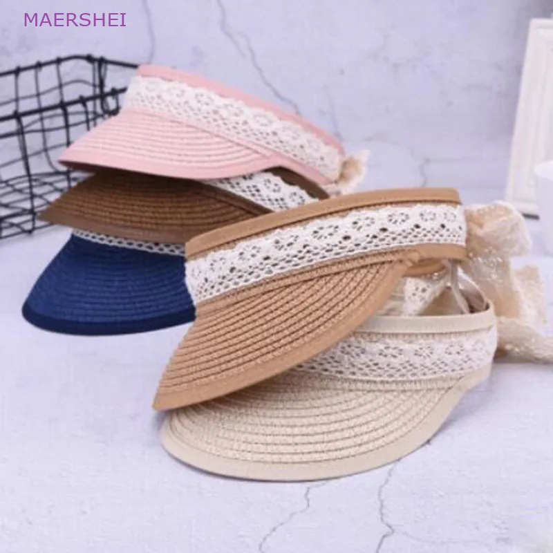 

MAERSHEI Summer Straw Sun Hat Kids Beach Hats Girl Lace Empty Top Hat Children