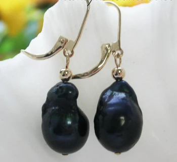 

FREE shipping> >>>z3588 18mm black baroque keshi reborn pearl dangle earring
