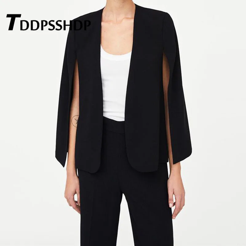 

Black Color Slit Design Suit Style Women Coat 2019 Spring Frock Fashion Female Jacket