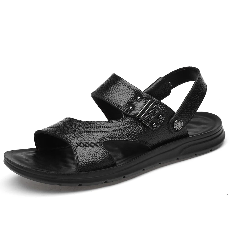 Лучшие Качественные сандалии мужские сандалии летние сандалии из натуральной кожи мужские кожаные сандалии - Цвет: Черный