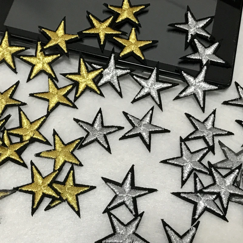 40 шт. 2,5*2,5 см вышитые золото/серебро пентаграмма star патч Мини-заполненные отверстие железа на одежде DIY декоративные наклейки AC123