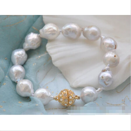 

Free shipping >>>>>>BW1407 8" 13mm white almost round KESHI REBORN PEARL bracelet
