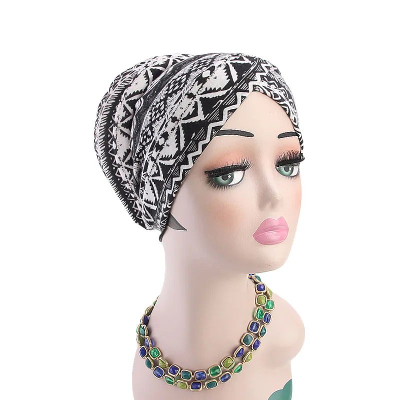 Новая богемная печатная Кепка тюрбан губка мусульманская шляпа этнический костюм шляпа шапочка для химиотерапии женские банданы головные уборы аксессуары для волос