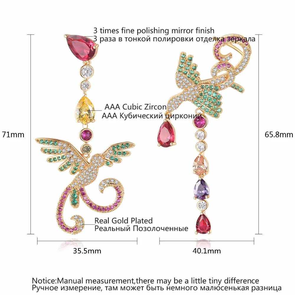 LUOTEEMI изысканные великолепные Роскошные Разноцветные длинные серьги в форме феникса подарок для подруги жены мамы вечерние серьги