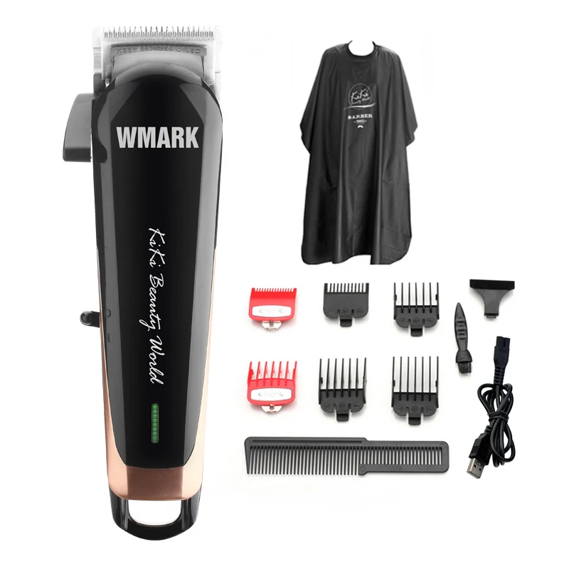WMARK NG-103, Профессиональная Беспроводная Машинка для стрижки волос, триммер для волос, 6500 об/мин, машинка для стрижки волос, регулируемая длина с лезвием для удаления зубьев - Цвет: With black cape