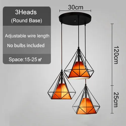 Светильник для потолка, столовой, кухни, подвесной светильник на линии 2, 3 головки, железный черный, коричневый, бриллиантовый, простой, E27, подвесной светильник - Цвет корпуса: Brown 3 HEADS Round
