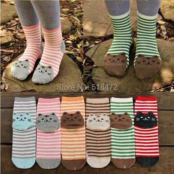 

Hot!! 3D animals style striped fashion cartoon socks women 3D cat footprints Cute Cotton Socks floor meias socks