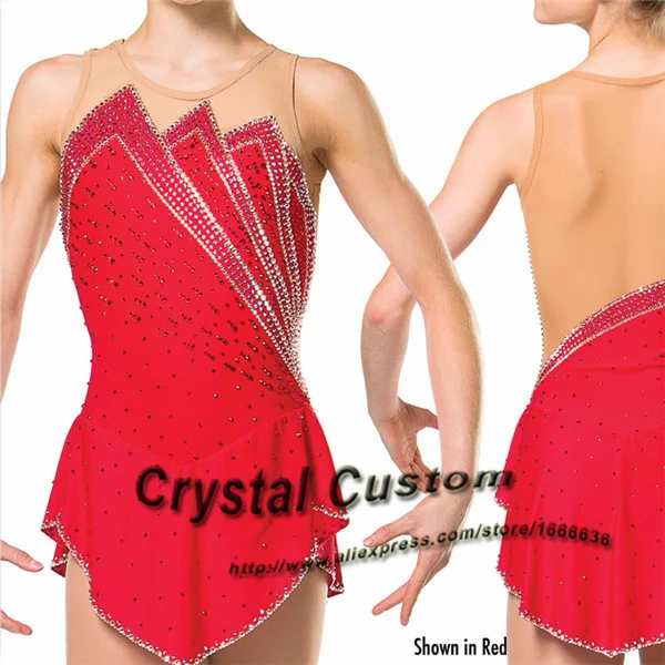 2016 Custom Red Figure Skating Dresses With Spandex New Brand Vogue