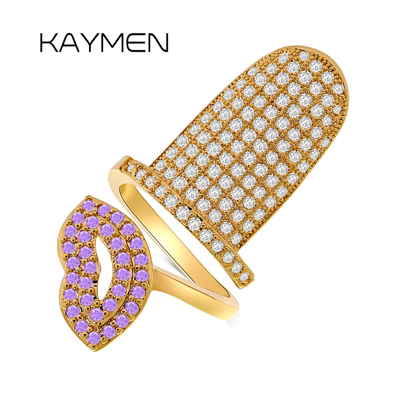 

KAYMEN New Arrival Fashion Mouth Shape Finger Nail Ring for Women Copper Inlaid Zircon Fingernail Ring Party Jewelry RI-03002
