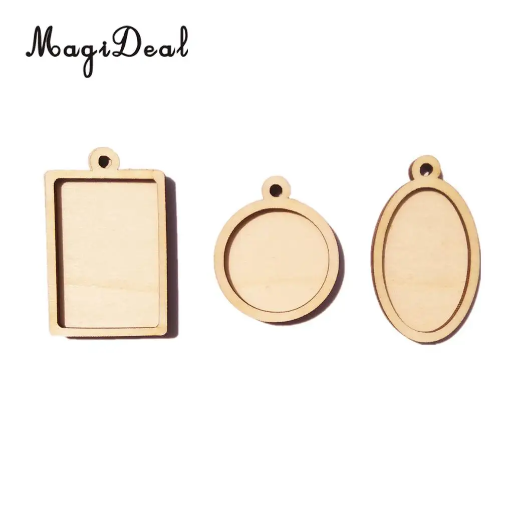 MagiDeal 60 Pieces Assorted Wooden Frame Pendant Oval Rectangle Round Shapes Wood Charms Cutting Scarfs DIY Projects