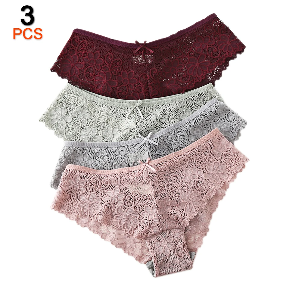 

3Pcs/Lot Sexy Lace Panties Women Cotton Underwear Women Briefs Cozy Culotte Femme Low Waist Panties Female Breath-able Lingerie