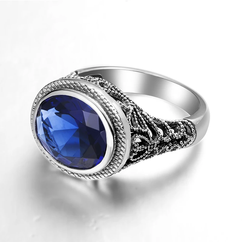 Large Size Retro Wedding Rings Hollow Out For Women Men 925 Silver Created Sapphire Ring Brand Luxury Jewelry Wholesale