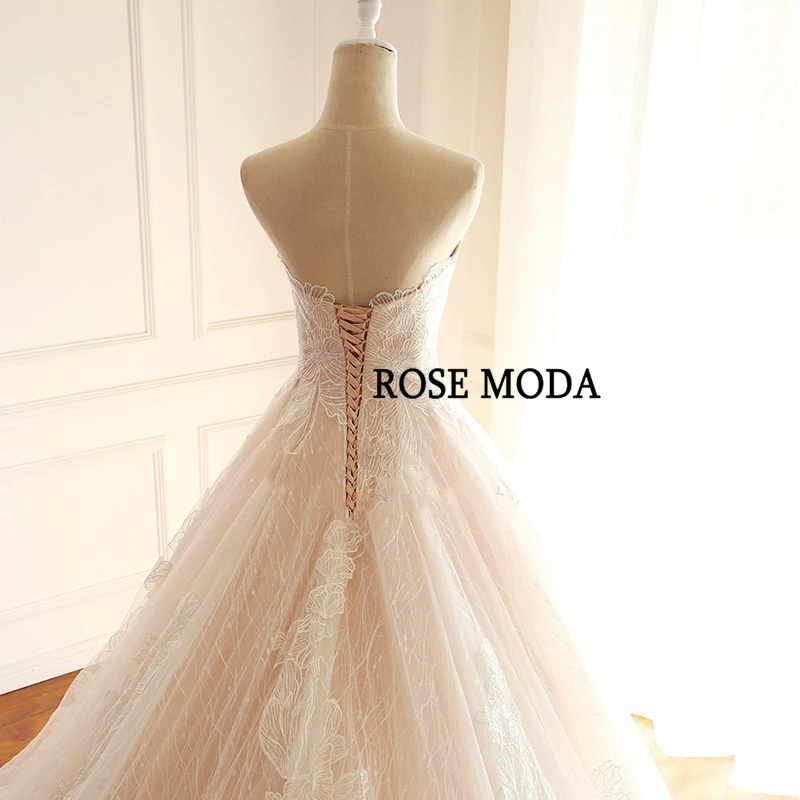 Роскошное розовое свадебное платье Rose Moda французское кружевное со шлейфом