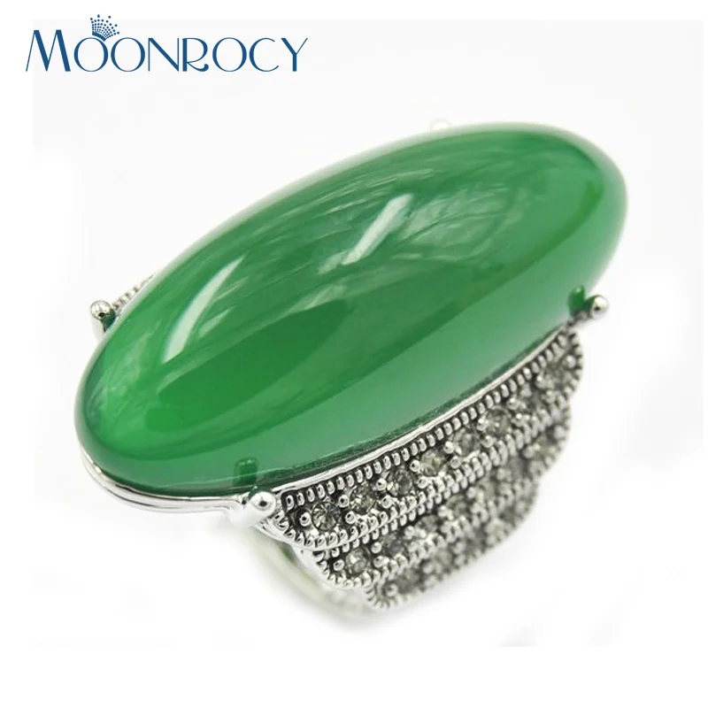 

MOONROCY Free Shipping Fashion Vintage Hyperbole CZ Antique Silver Color Crystal Red Green Opal Ring for Women Gift Wholesale