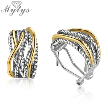 

Mytys Hand Twisted Two Tone Gold Interwined Earrings for Women Antique Retro Fashion jewelry CE608