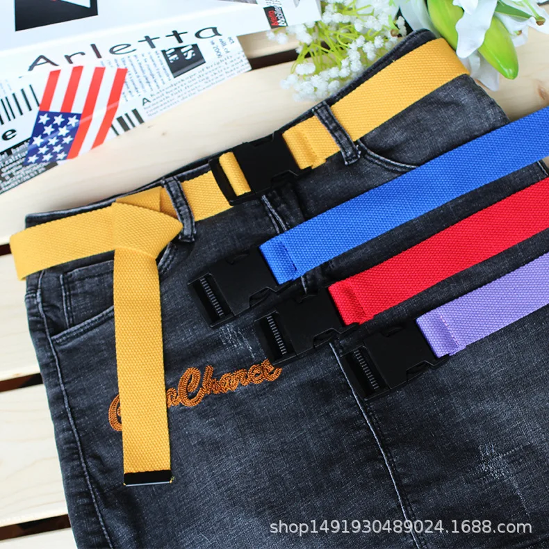 

Unisex Plain Webbing Waistband Casual Canvas Belt Metal Buckle Men Women Boys Jeans Belts Candy Colors Top Quality 120cm