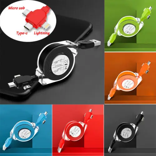 

3in1 Retractable Multi Type-C Micro USB Fast Charger DataSync For iPhone Samsung Huawei Google pixel