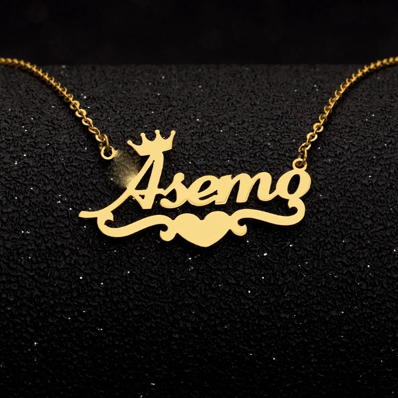 Пользовательское имя Сердце ожерелье Корона ожерелье, персонализированные украшения из нержавеющей стали Золотая цепь лента кулон-табличка с именем чокер Mujer - Окраска металла: style 3