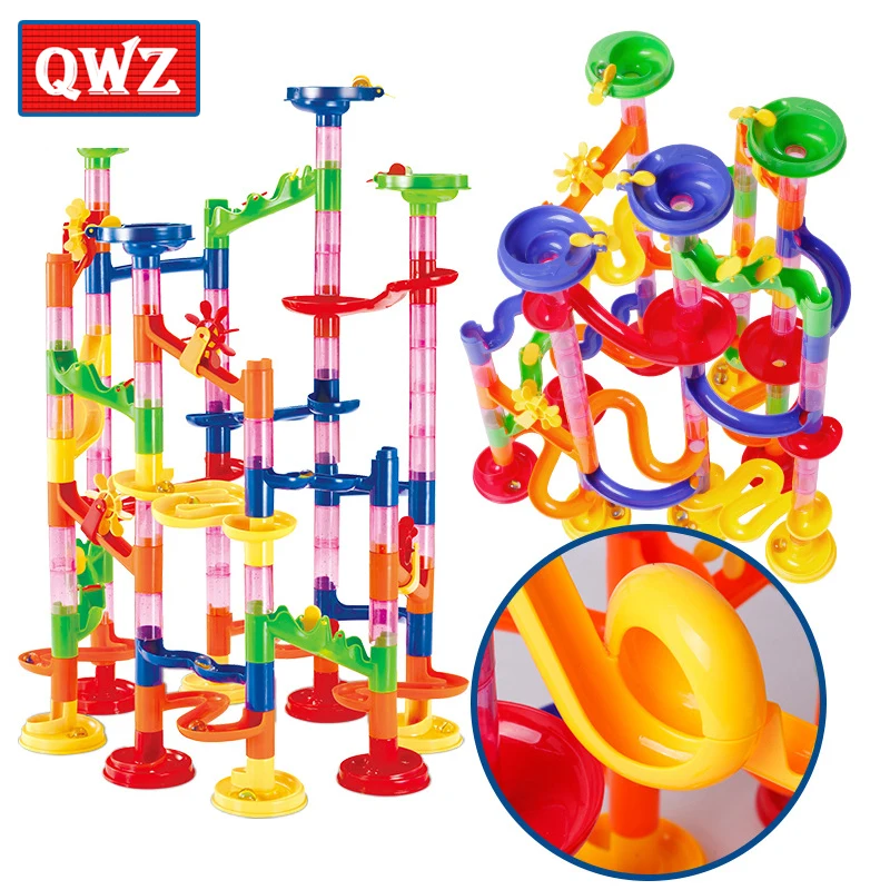

QWZ 105pcs DIY Marble Race Run Maze Balls Track Building Blocks Sets Kids Educational Construction Game Toys Children's Gift