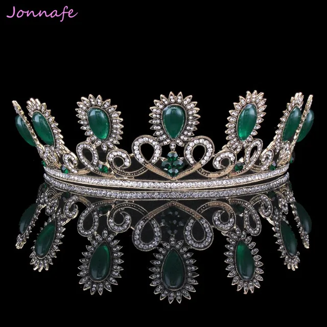 Jonnafe Baroque Green Crystal Wedding Tiara Hair Crown With Earrings Jonnafe Baroque Green Crystal Wedding Tiara Hair Crown With Earrings Vintage Bridal Accessories Hairband Women