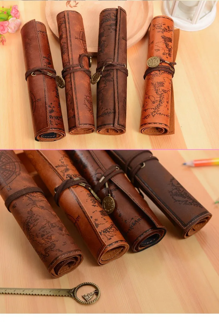 Vintage leather pencil case for boys girls school pencil bag pencil-case school supplies pencil cases