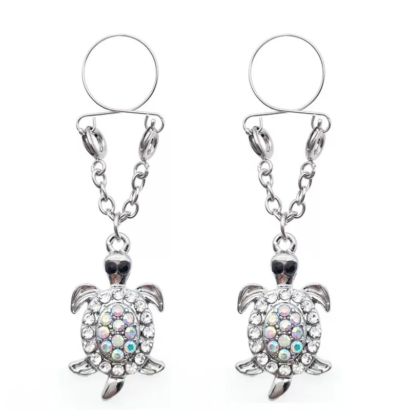 

colorful animal tortoise Non pierced Clip On Nipple Ring Nipple Jewelry Fake Sexy Nipple Ring Dangle Adjustable Body Jewelry