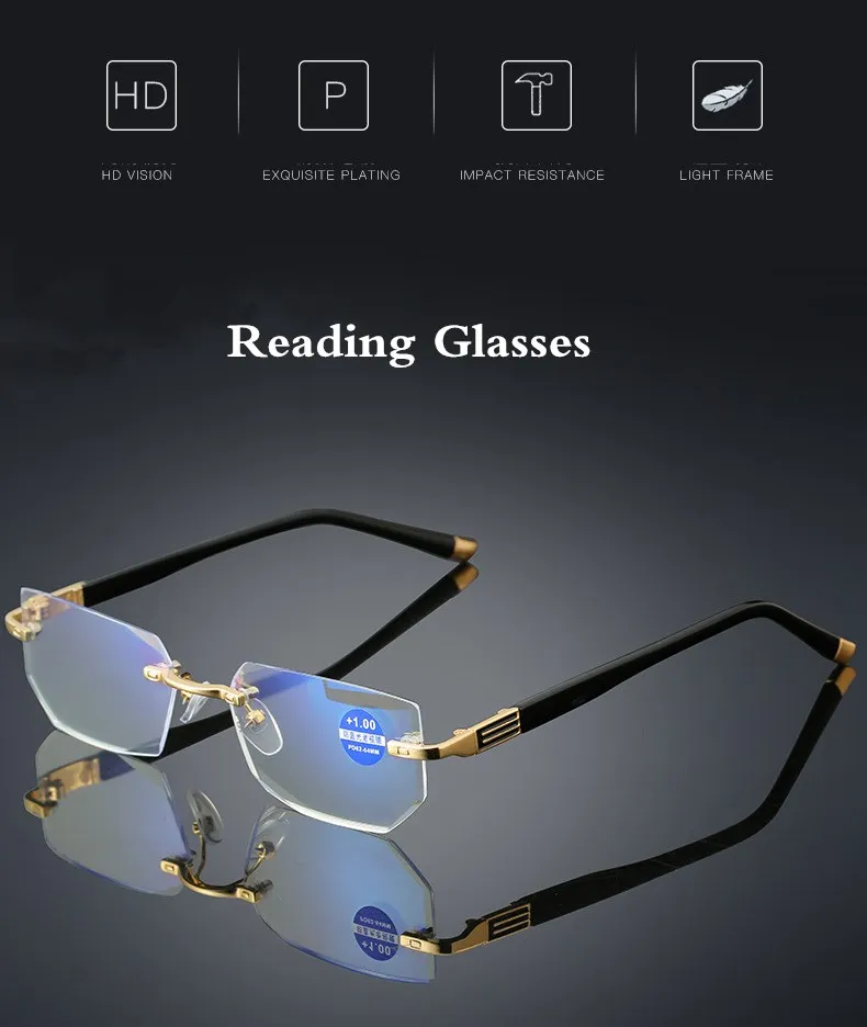 Новые Анти-усталость анти-синие очки для чтения Алмазная отделка без полей очки для чтения мужские и женские Okulary Do Czytania
