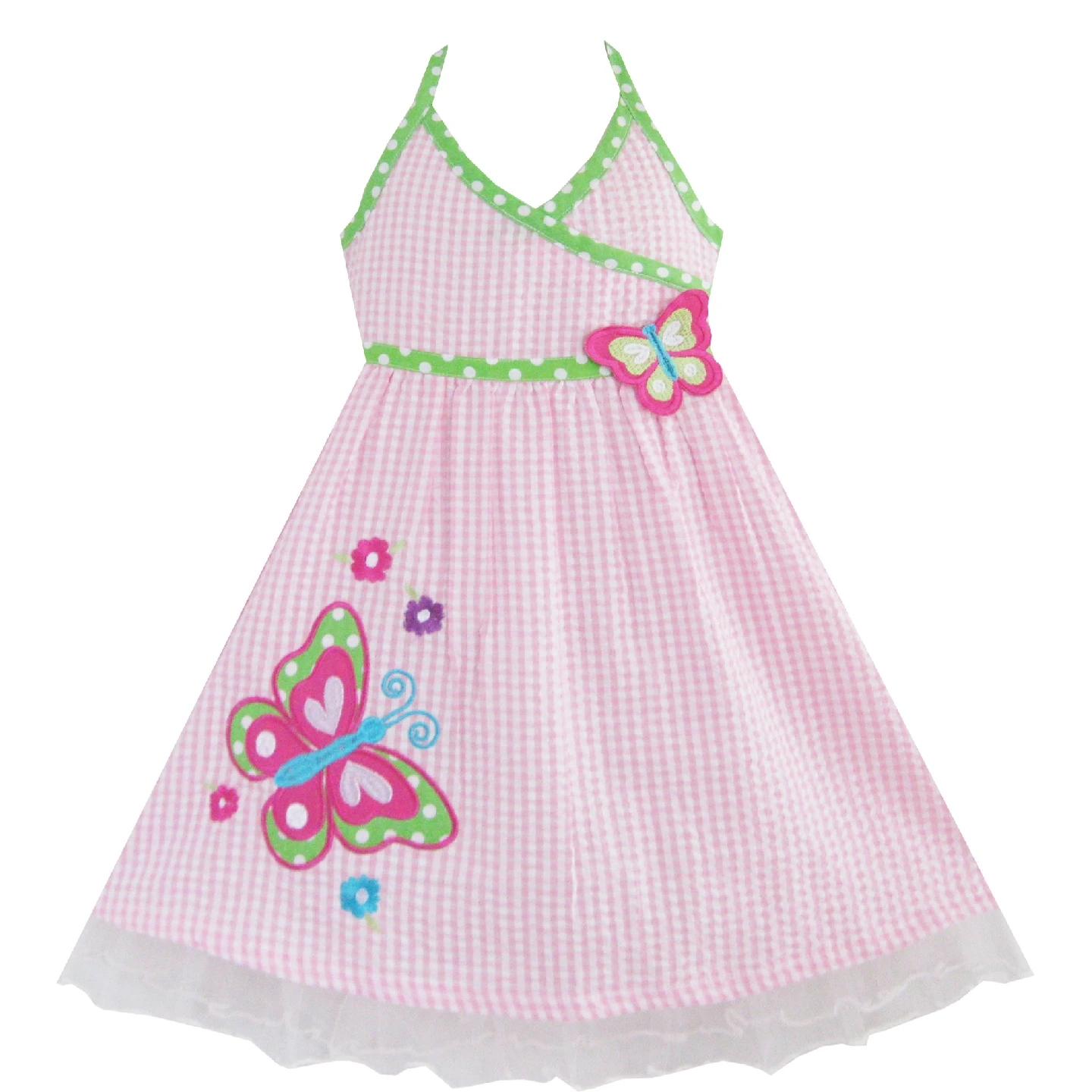 Sunny Fashion платья для девочек платье Розовый Шотландка Бабочка Вышитый Танк Сарафан