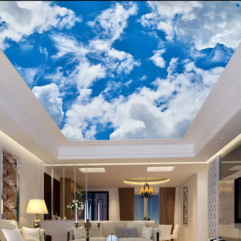 Ceiling Wall Papers 3D Nature Blue Sky White Clouds Photo Wallpaper