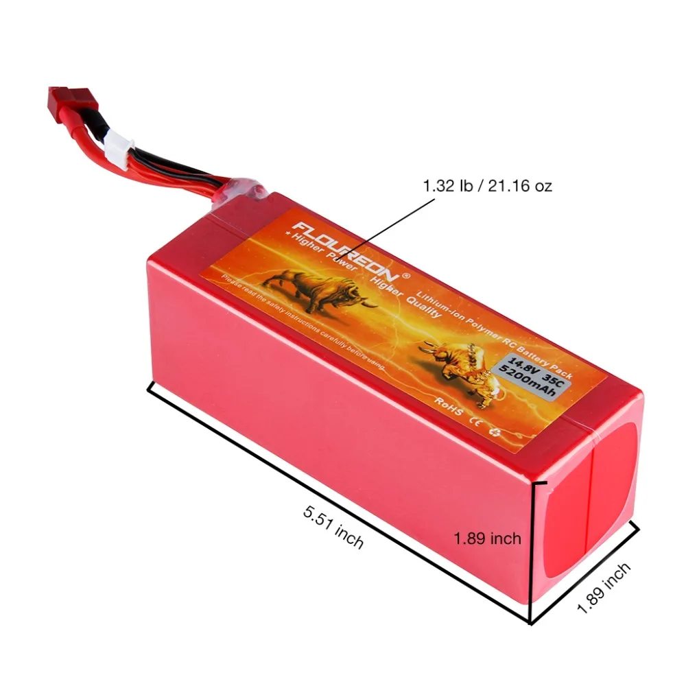 Floureon 14 8 v 5200maH 35c T вилка/XT60 вилка для вертолета лодки квадрокоптера дистанционного