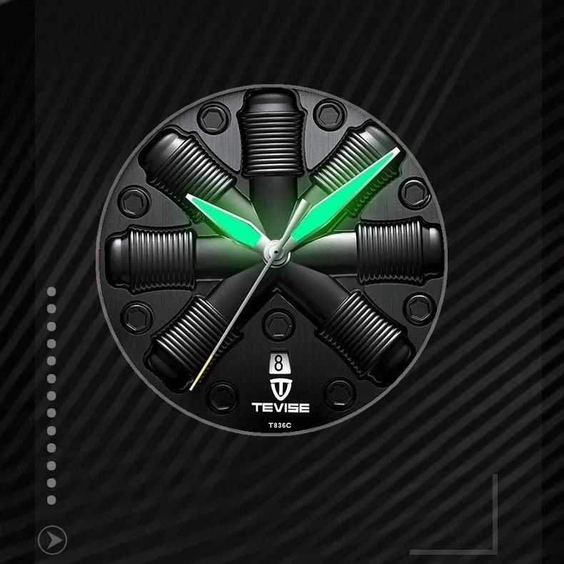 TEVISE T836C خاص التلقائي ووتش رجل الأزرق العلامة التجارية الفاخرة الميكانيكية ووتش الذكور رجل الساعات مضيئة الأيدي تاريخ دروبشيبينغ