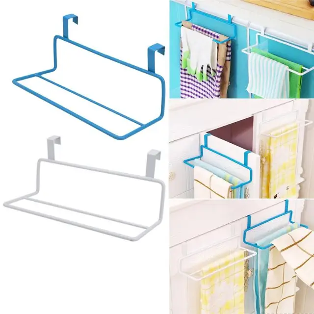 Special Offers Double Rails Kitchen Cabinet Towel Rack Hook Type Towel Bar Holder Shelves Hanging Over Door Bathroom Storage Hanger