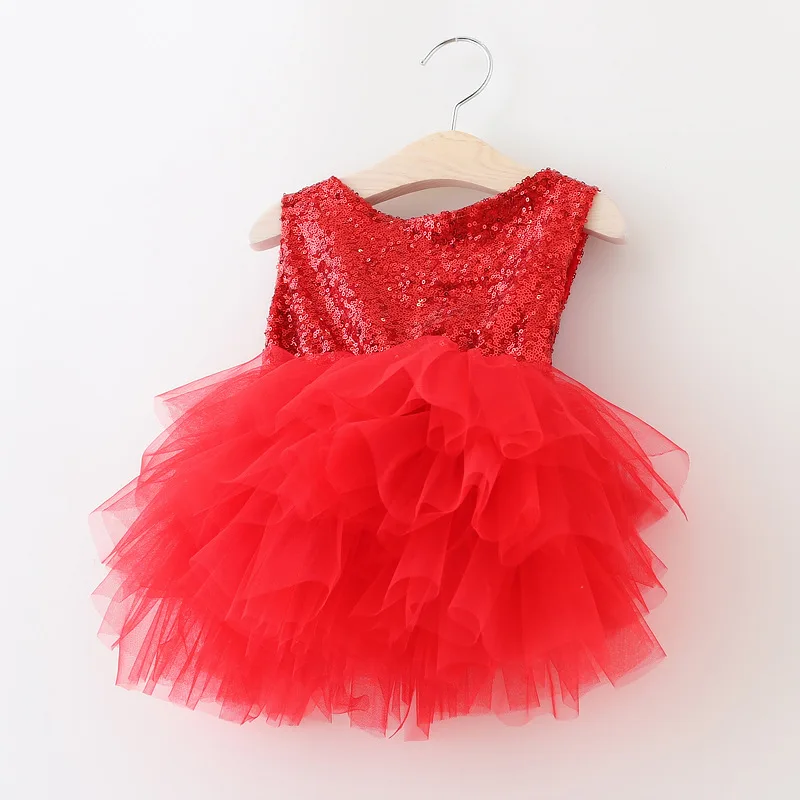 Новые Девушки Красный Платье с блестками платье-пачка для девочек детское Новогоднее платье с большим бантом 5 штук в партии оптовая