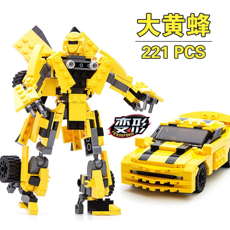 

221pcs 2Model Kid's Earlly Educational Toys Transformation Robot Yellow Car Bricks City Building Blocks Sets Starwars Creator