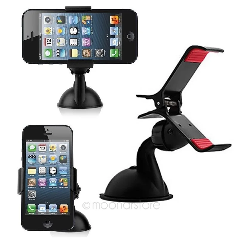 

Black Universal Mini GPS Phone Holder Clip Mount 360 Rotating Mount on Car Stick Windshield Adjustable Stand Holder