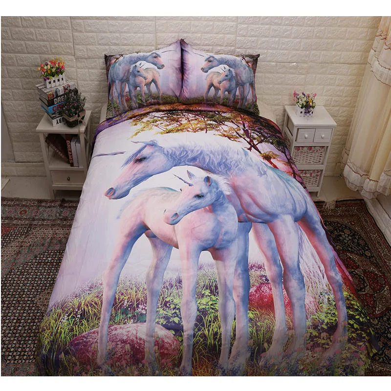 White Unicorn Bedding Set American Style Bedding Queen Size 3D Unicorn