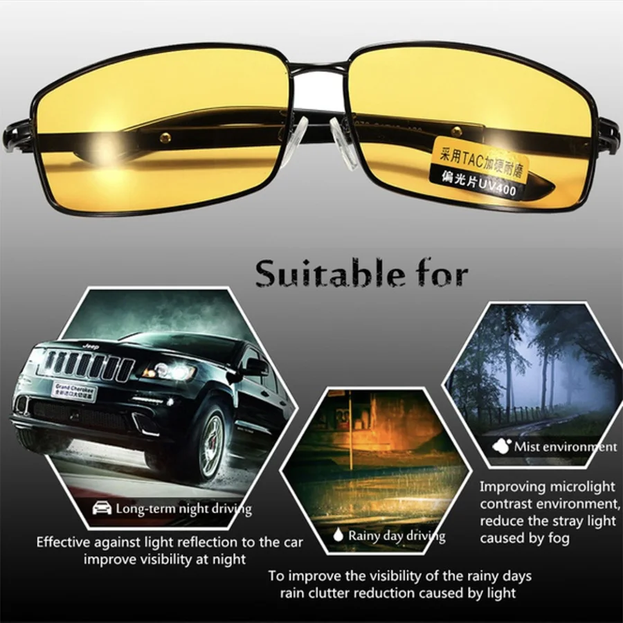 Night Vision glasses Polarized Sunglasses Men sport fish Goggles Glasses UV400 Sun aviator Glasses Driver Night Driving Eyewear