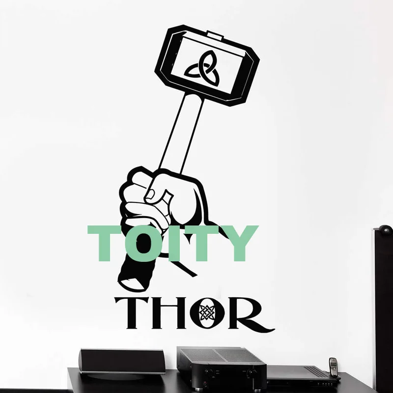 Thor Hammer, настенные Стикеры, Мстители, мьельнир, плакат, Виниловая наклейка, искусство супергероя, детская комната, Фреска, домашний декор - Цвет: H105cm x W55cm