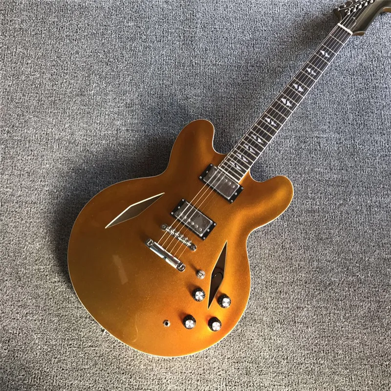 

Hot sales gold color electric guitar with 6 strings and semi hollow electric guitar body for performance