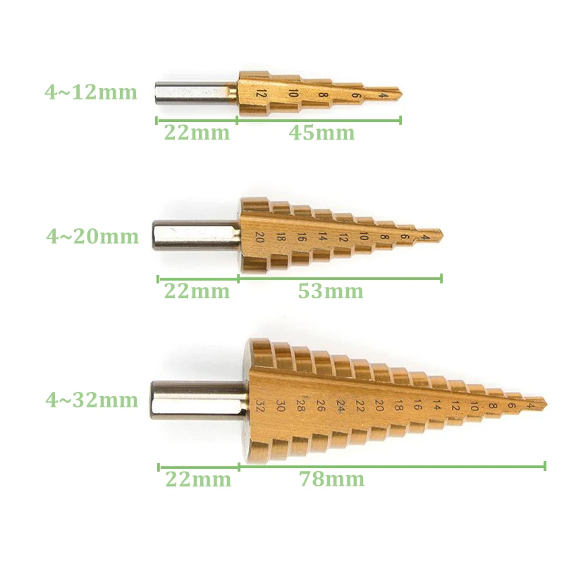 4-12 мм 4-20 мм 4-32 мм HSS 4241 сталь большой шаг конус с титановым покрытием сверло для резки металла набор инструментов дырокол оптом