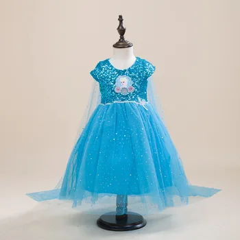 

Children Girls Shinny Sequin Queen Princess Elsa Dress with Cloak Carnival Christmas Masquerade Fantasia Cosplay Costume Clothes