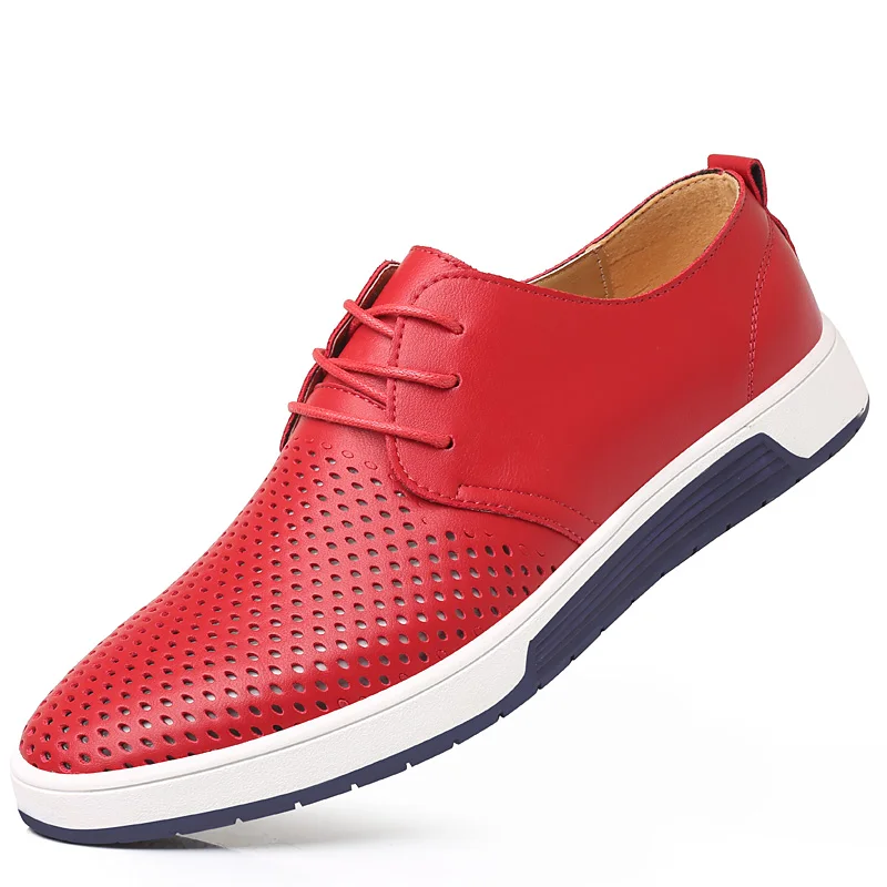 Новинка года; сезон лето; брендовая повседневная мужская обувь; мужская обувь на плоской подошве; обувь из натуральной кожи; Мужские дышащие оксфорды; обувь для отдыха; большие размеры - Цвет: red