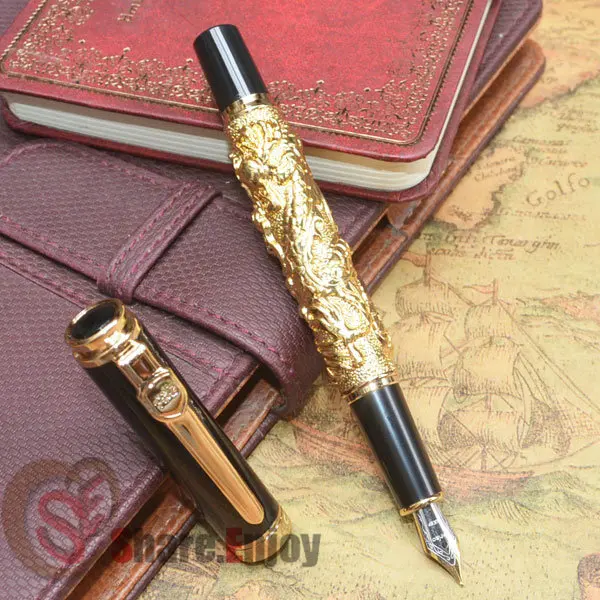 Перьевая ручка тонкий NIB JINHAO на удачу, дракон золотой и черный дракон EMBOSS Офис Бизнес лучший подарок