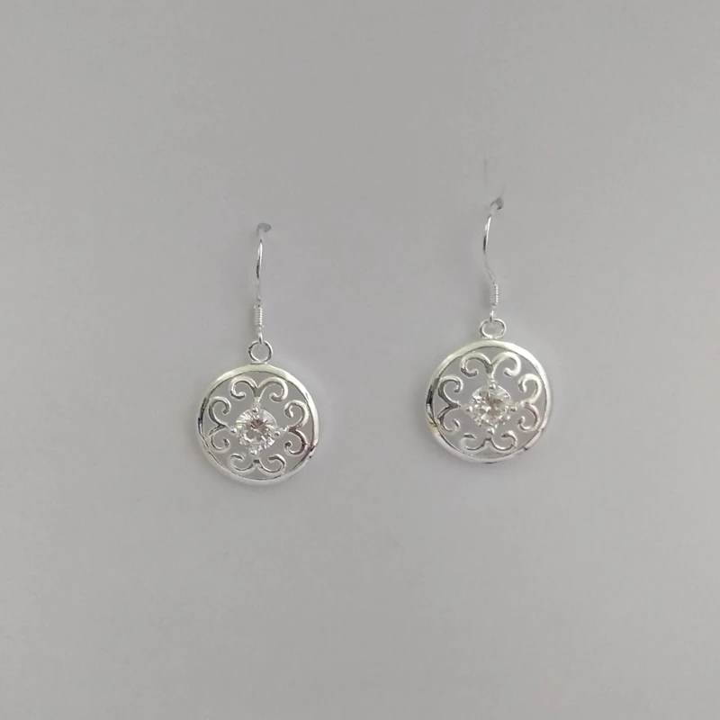 

Factory Price Silver Color Jewelry Crystal Stone Fashion Hollow Round Drop Earrings for Women High Quality Gift for Lady 11mm
