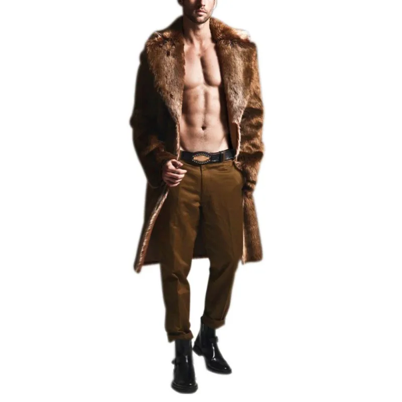 * Мужская мода искусственный мех длинная секция пальто мужчины осень зима теплый искусственный мех шерстяная куртка 2019 *