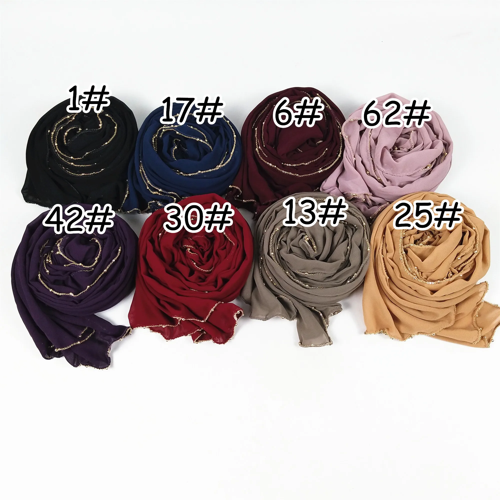 M24 высокое качество золотая цепочка изделия из шифона в большом размере Хиджаб Женский шарф-Шаль Леди wrap повязка на голову 180*75 см 10 шт./лот