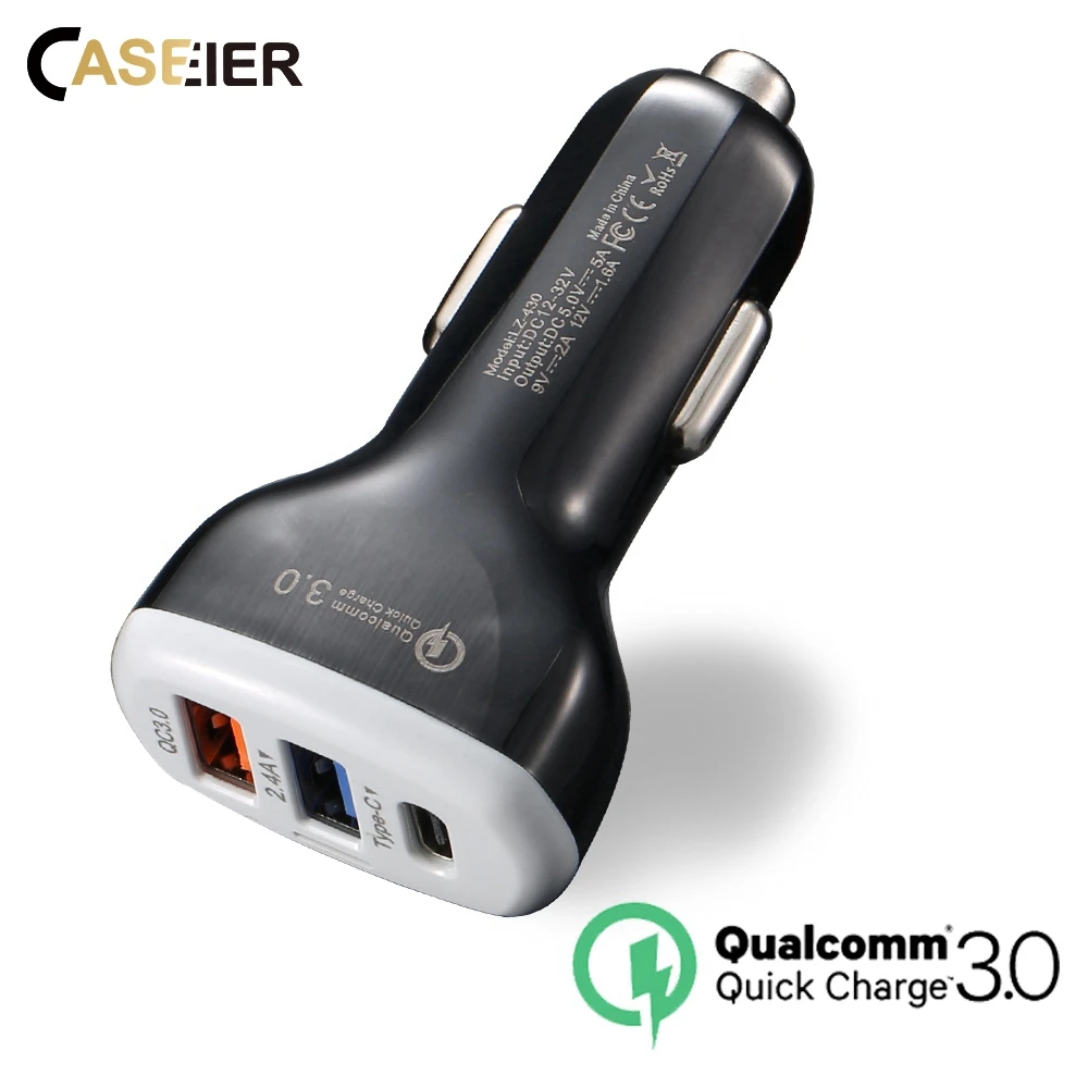 CASEIER QC 3.0 Quick Car Charger For iPhone Xr Xs Max 3 Port USB Charger For Samsung Type C Mobile Phone Charger Fast Charging